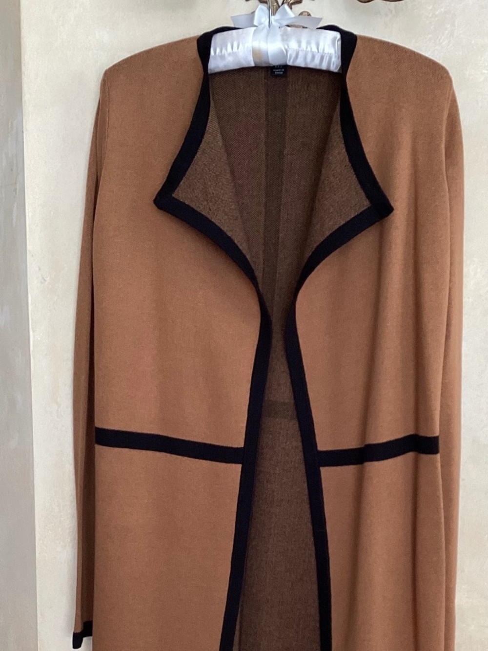 DENNIS BY DENNIS BASSO ACORN & BLACK OPEN LONG CARDIGAN SWEATER SIZE XXS